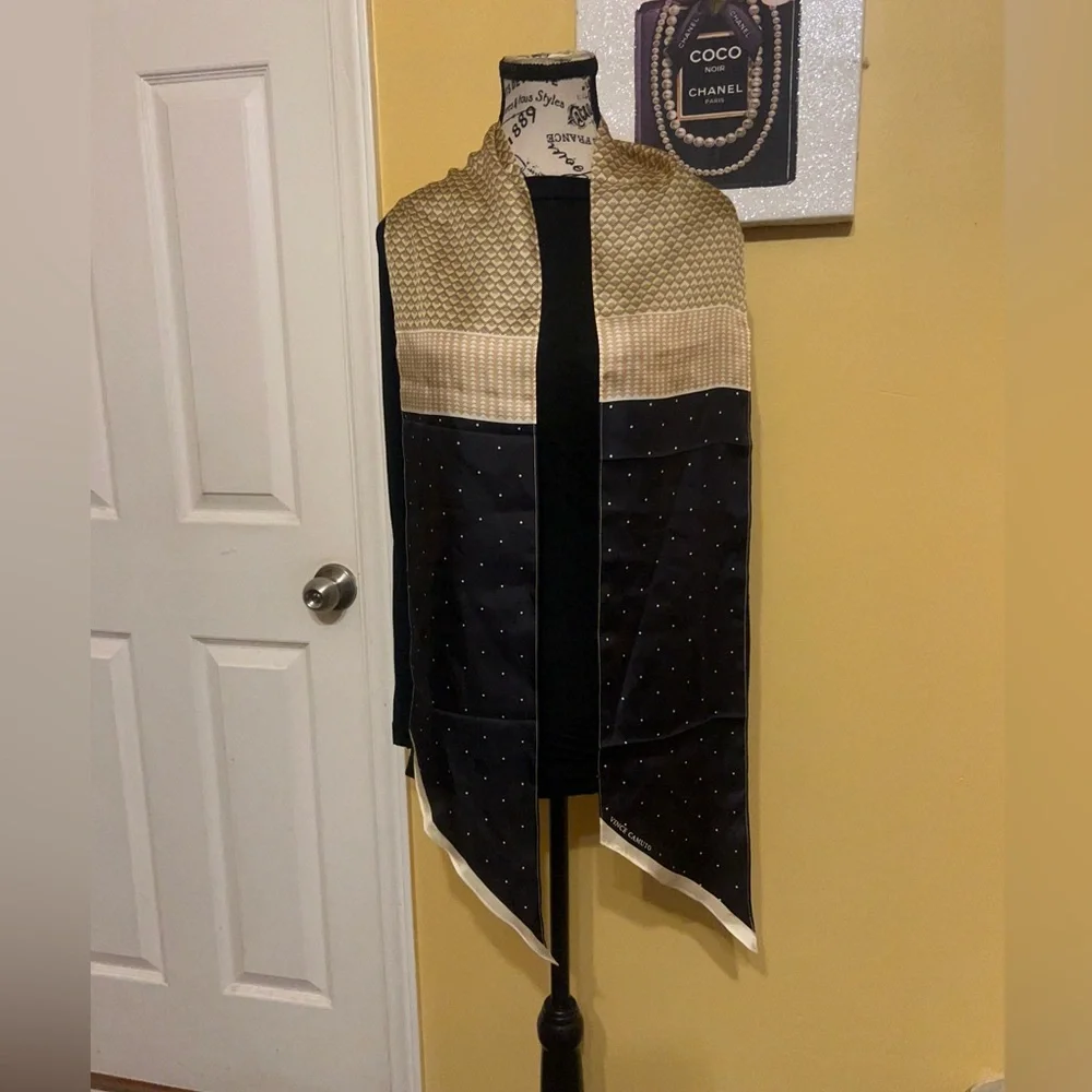 Vince Camuto Black and Gold Patterned Scarf - Picture 5 of 7